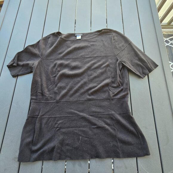 Ann Taylor Factory Short Sleeve Crew Neck Sweater Black Sz Large - Picture 1 of 5